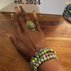 Green and Gold Pewter Statement Stone Ring